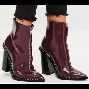 Black zipper leather booties